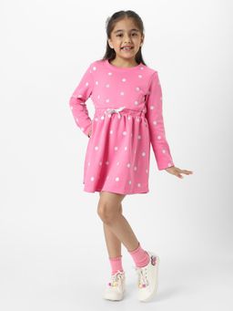Nautinati - Girls Fleece Polka Dot Print Bow Belted Dress