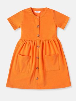 Nautinati - Girls Solid Fleece Round Neck Dress with Pockets