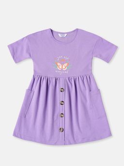 Nautinati - Girls Butterfly Print Knee Length Frock with Pockets