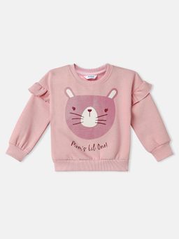 Nautinati - Girls Cat Print Full Sleeves Fleece Sweatshirt