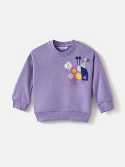 Nautinati - Girls' Ladybird Print Full Sleeves Fleece Sweatshirt In Lavender