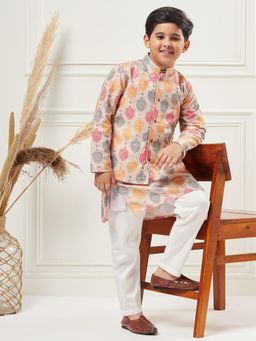 StyloBug - Boys Embroidery Kurta & Pyjama with Jacket Multi-Color (Set of 3)