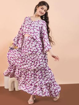 Stylo Bug - Girls Printed Ankle Length Ethnic Wear Lehenga with Choli Purple (Set of 2)