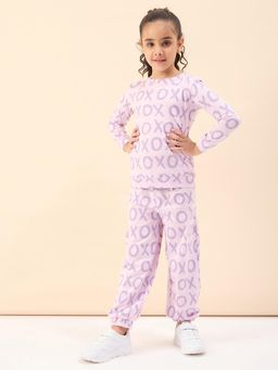 Stylo Bug - Girls Printed Ankle Length T-Shirt with Jogger Pant Lavender (Set of 2)