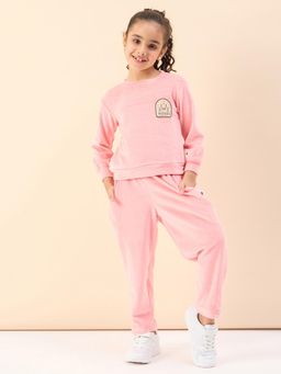 Stylo Bug - Girls Solid Ankle Length T-Shirt with Track Pant Peach (Set of 2)