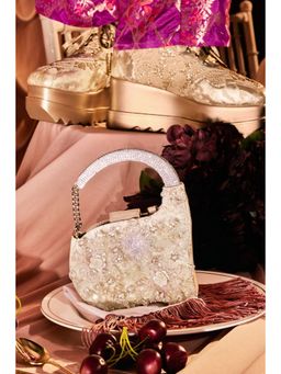 Anaar - White Pom Annette Embellished Clutch