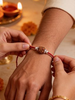 TOUCH925 - 925 Silver Rudraksha Rakhi for Brother with Genuine Sacred Bead and Silver Detailing