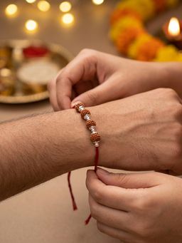 TOUCH925 - 925 Silver Four Rudraksha Rakhi for Brother with Sacred Beads and Silver Detailing