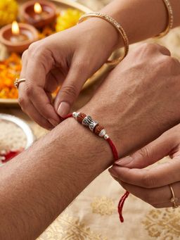 TOUCH925 - 925 Sterling Silver Rudraksha Dumroo Rakhi