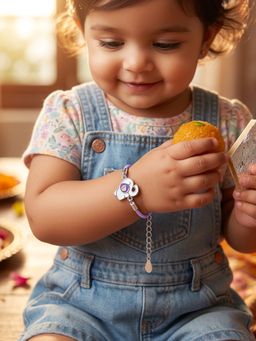 TOUCH925 - 925 Silver Purple Elephant Kids Rakhi for Sibling with Enamel Charm