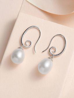 Ornate Jewels - 925 Silver 9.5 Mm Round Pearl Drop Earring For Women & Girls (One Size)