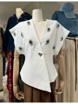 Loveable Creations By Muskan - White Chia Embriodery Luxe Top