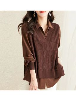 Loveable Creations By Muskan - Brown Jiya Luxe Shirt Style Top
