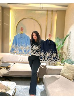 Loveable Creations By Muskan - Navy Blue Raza Embriodery Shirt