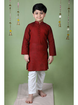 The Cotton Staple - Maroon Kurta And Pant (Set of 2)