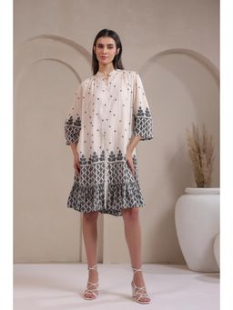 NYARO - Women Beige and Black Bohemian Printed A-Line Dress