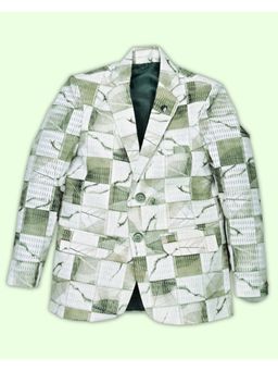 BT DEZINES - Boys Green Lycra Blend Geometric Printed Blazer