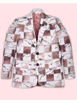 BT DEZINES - Boys Pink Lycra Blend Geometric Printed Blazer