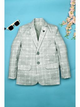 BT DEZINES - Boys Light Grey Lycra Blend Crosshatch Printed Blazer