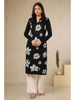 Soch - Women's Black Acrylic Woven Design Winter Kurta