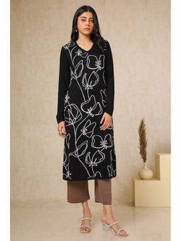 Soch - Women's Black Acrylic Winter Kurta
