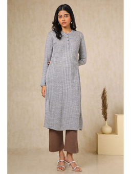 Soch - Women's Grey Acrylic Woven Design Winter Kurta