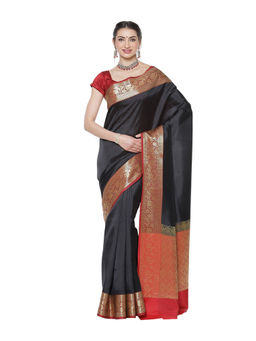 Banarasi Silk Works - Black Valkalam Katan Silk Anchal Saree with Unstitched Blouse