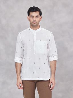 Fabindia - White Cotton Dobby Slim Fit Mid Placket Shirt
