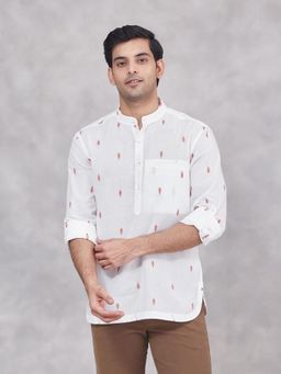 Fabindia - White Cotton Dobby Slim Fit Mid Placket Shirt
