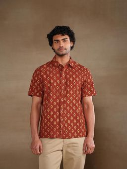 Fabindia - Rust Cotton Bagru Printed Bush Shirt
