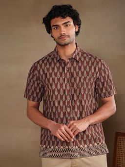 Fabindia - Maroon Cotton Bagru Printed Bush Shirt