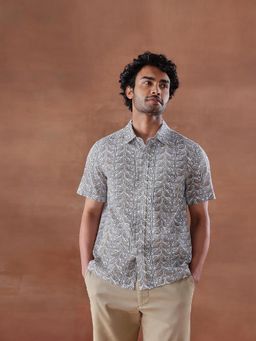Fabindia - White Cotton Printed Bush Shirt
