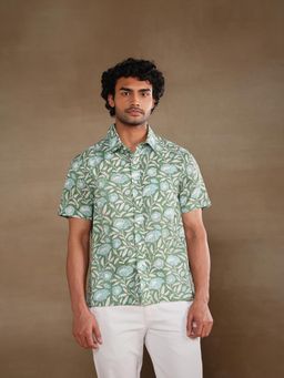 Fabindia - Green Cotton Floral Printed Bush Shirt