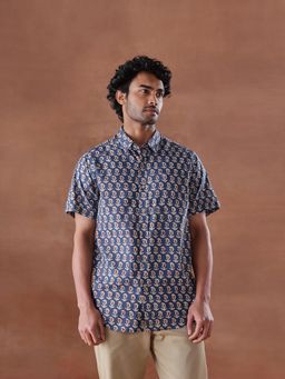Fabindia - Blue Cotton Bagru Printed Shirt