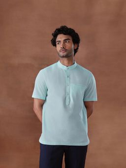 Fabindia - Blue Cotton Slim Fit Mid Placket Shirt