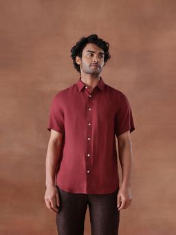 Fabindia - Maroon Linen Slim Fit Shirt