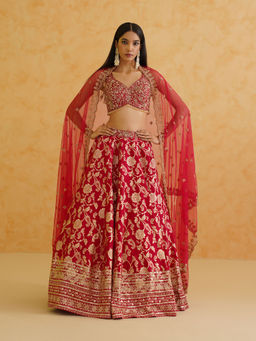 Deepika Chadha - Pink Brocade Lehenga with Blouse and Dupatta (Set of 3)