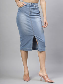 Style Quotient - Women Mid Blue A-Line Midi Skirt