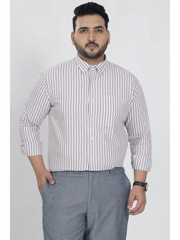 Snitch - Beige Stripes Full Sleeves Regular Casual Plus Size Shirt