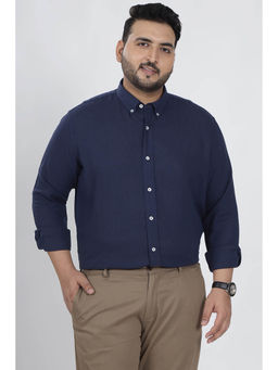 Snitch - Navy Solid Full Sleeves Regular Casual Plus Size Shirt