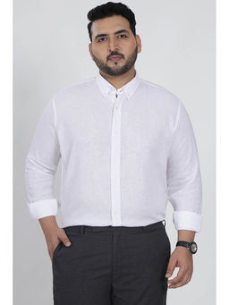 Snitch - White Solid Full Sleeves Regular Casual Plus Size Shirt