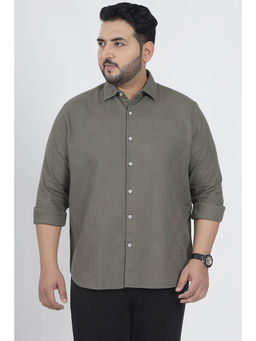 Snitch - Olive Textured Full Sleeves Regular Casual Plus Size Shirt