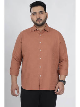 Snitch - Rust Textured Full Sleeves Regular Casual Plus Size Shirt