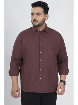 Snitch - Burgundy Textured Full Sleeves Regular Casual Plus Size Shirt