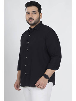 Snitch - Black Textured Full Sleeves Regular Casual Plus Size Shirt