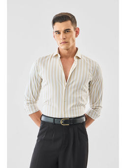 Snitch - Beige Stripes Full Sleeves Slim Formal Shirt