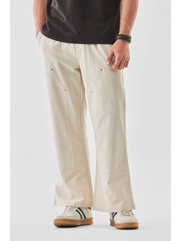 Snitch - Off White Plain Relaxed Casual Trouser