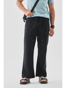 Snitch - Black Plain Relaxed Casual Trouser