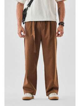 Snitch - Brown Textured Regular Casual Trouser