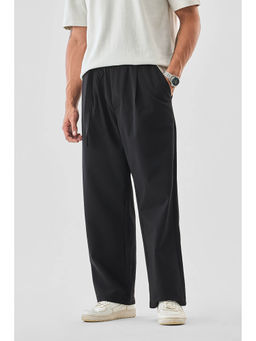 Snitch - Black Textured Regular Casual Trouser